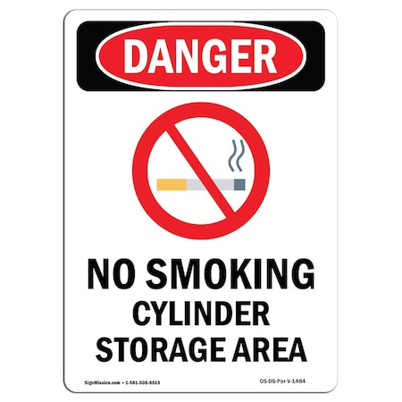 Signmission OSHA Danger Sign, No Smoking Cylinder, 14in X 10in Aluminum, 10" W, 14" L, Portrait OS-DS-A-1014-V-1484